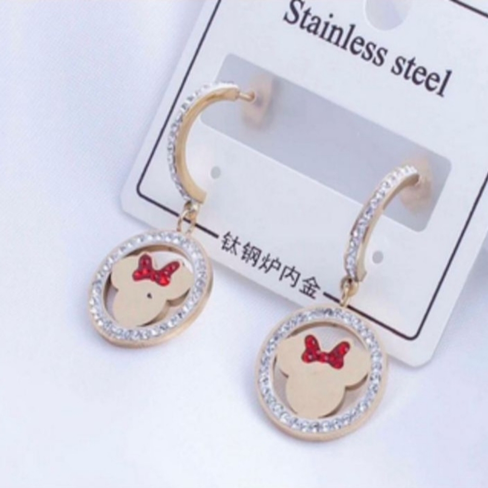 Gold and Red Stainless Steel Earrings